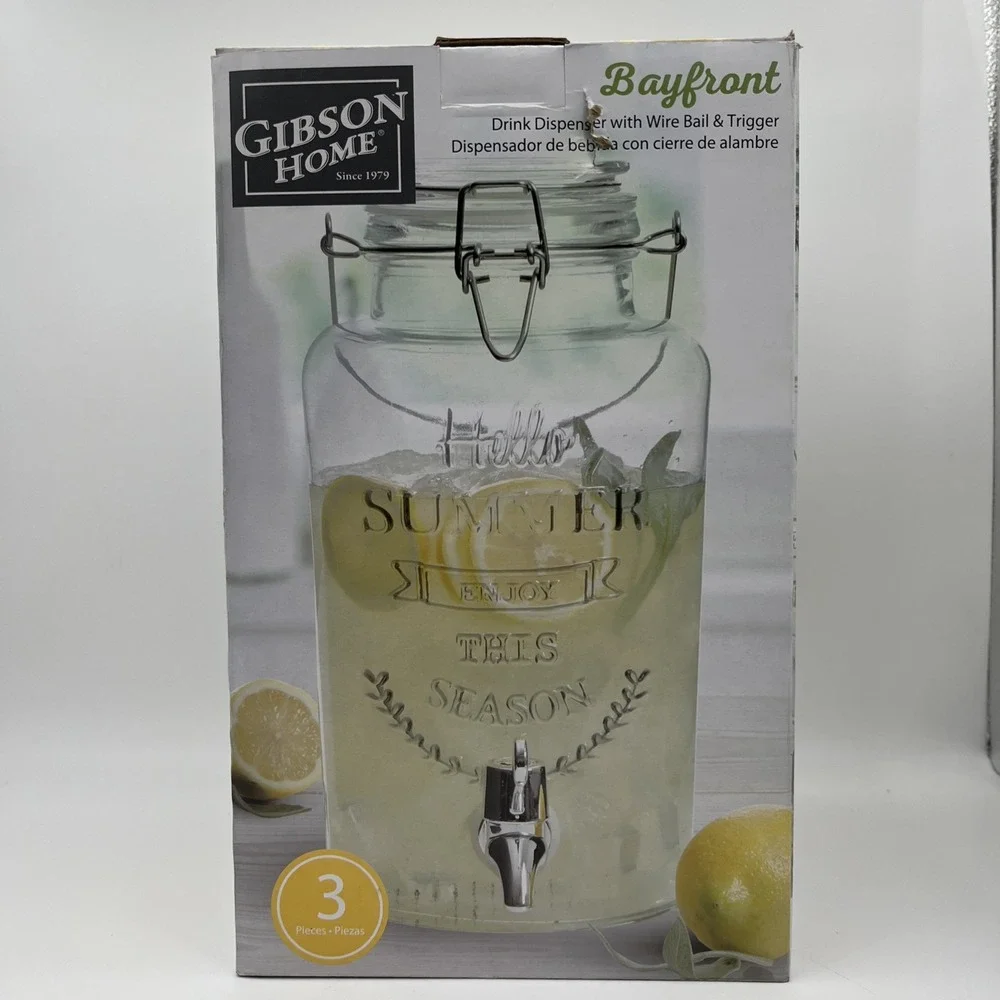 New Gibson Home Bayfront 2.9L ( 3.1 QT) Mason Jar Glass Beverage‎ Dispenser